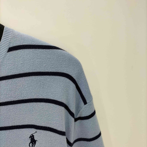 ポロバイラルフローレン Polo by RALPH LAUREN 90S ポニー刺繍 Pima Cotton ピマコットン ボーダー Vネック ニット セーター ビックサイズ メンズ import:XL